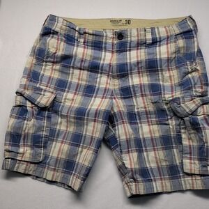 Old Navy Plaid Cargo Shorts Mens 38 Green Broken-In Utility Grunge 90s Workwear
